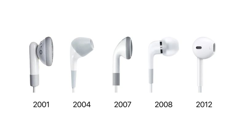 An image of every Apple wired headset with its release year