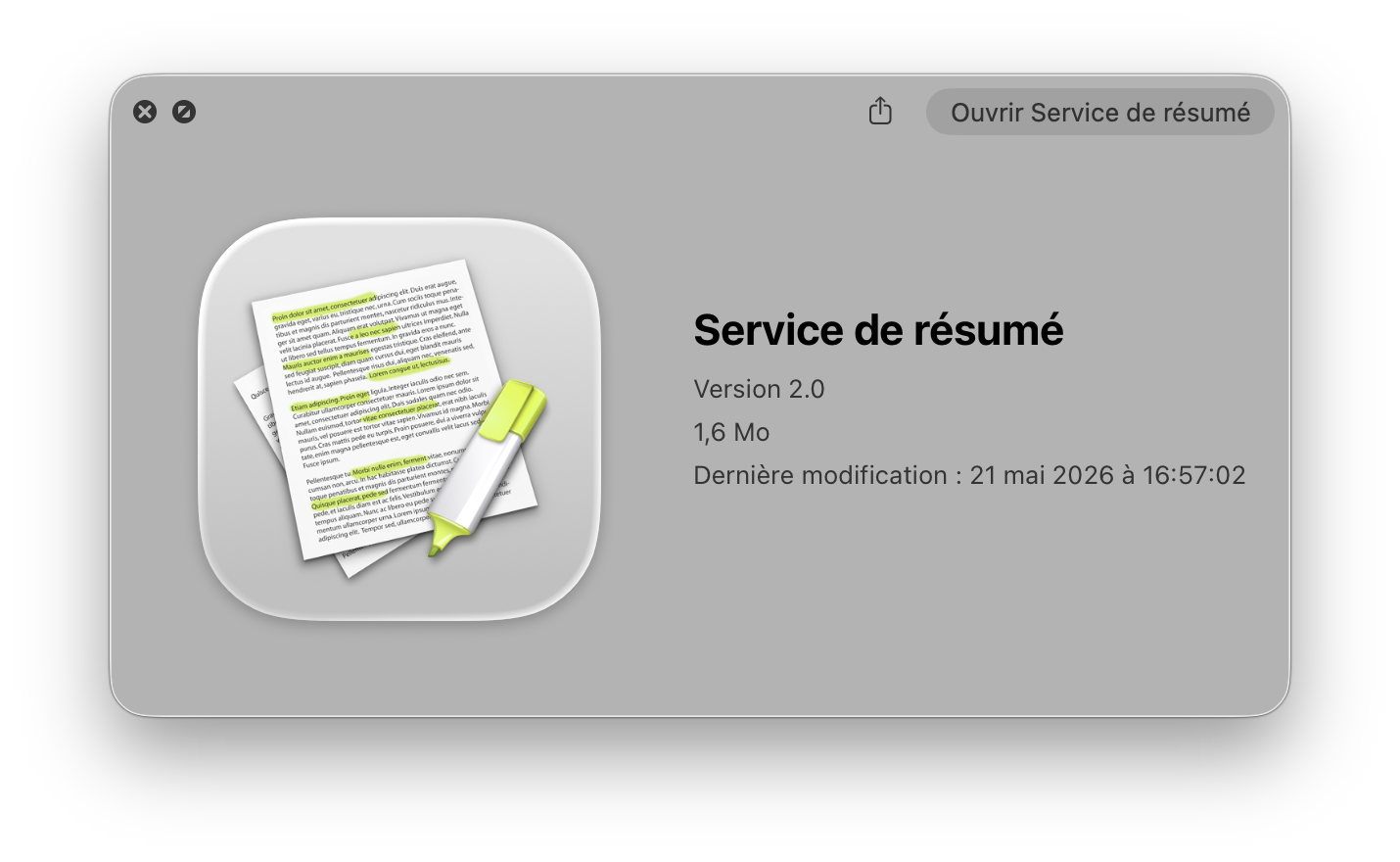 macos text summarizer app on quick look