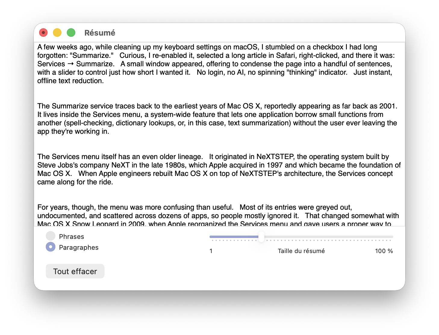 macos text summarizer app window
