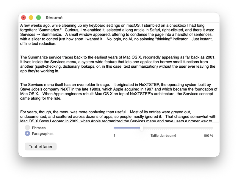 macos text summarizer app window