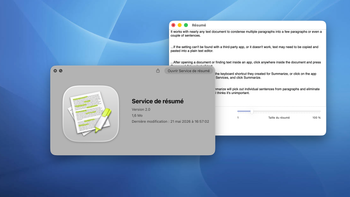 apple's text summarizer app on an old macos wallpaper